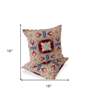 Homeroots Set Of Two 16" X 16" Gray And Red Blown Seam Floral Indoor Outdoor Throw Pillow  Polyester 535585