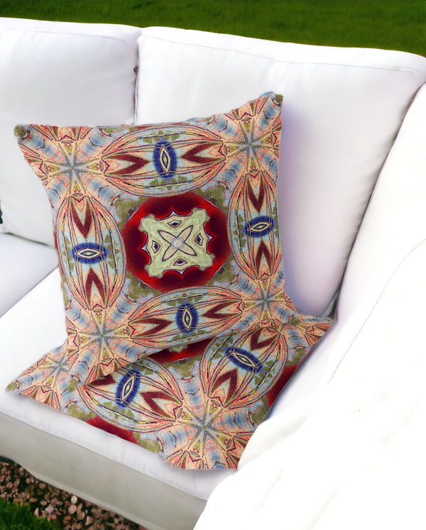 Homeroots Set Of Two 16" X 16" Gray And Red Blown Seam Floral Indoor Outdoor Throw Pillow  Polyester 535585