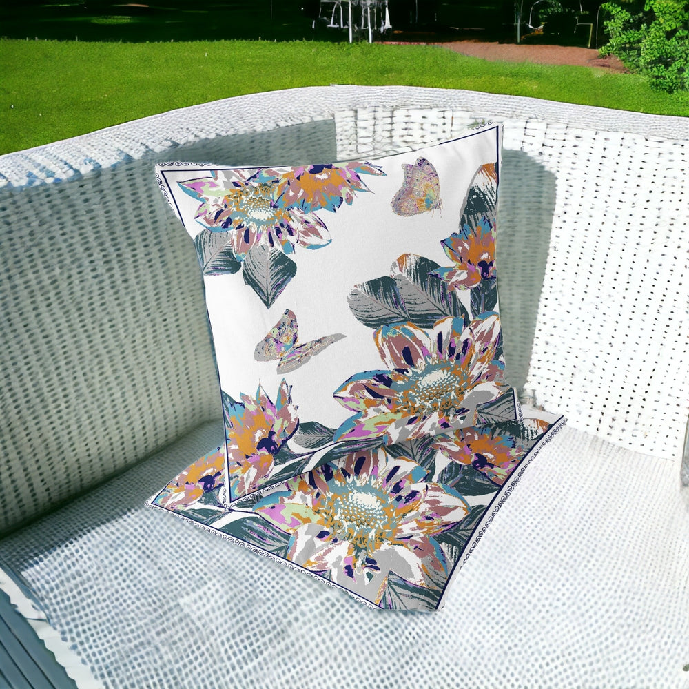 Homeroots Set Of Two 16" X 16" Pink And White Butterfly Blown Seam Floral Indoor Outdoor Throw Pillow  Polyester 535586