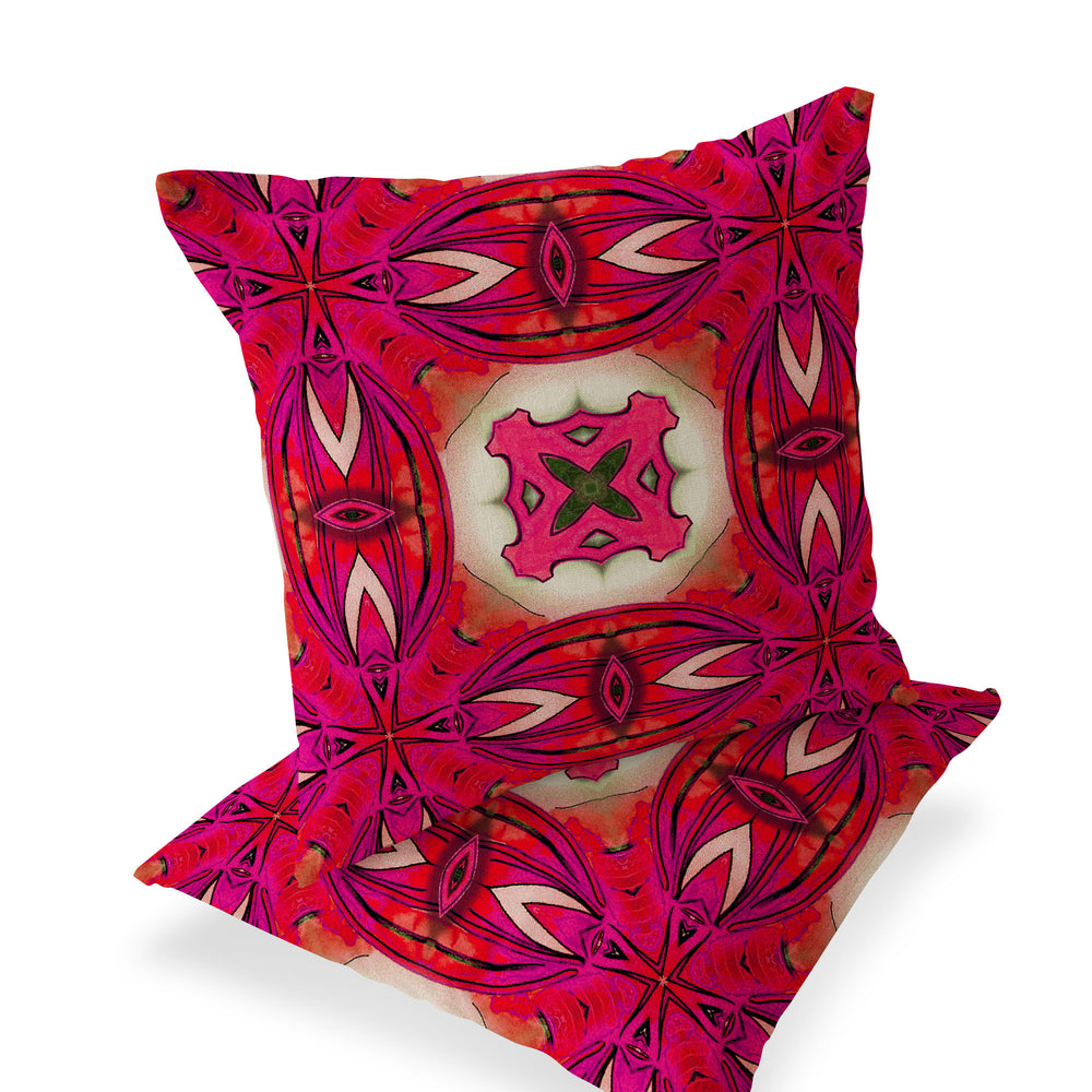 Homeroots Set Of Two 16" X 16" Red And Pink Blown Seam Floral Indoor Outdoor Throw Pillow  Polyester 535588