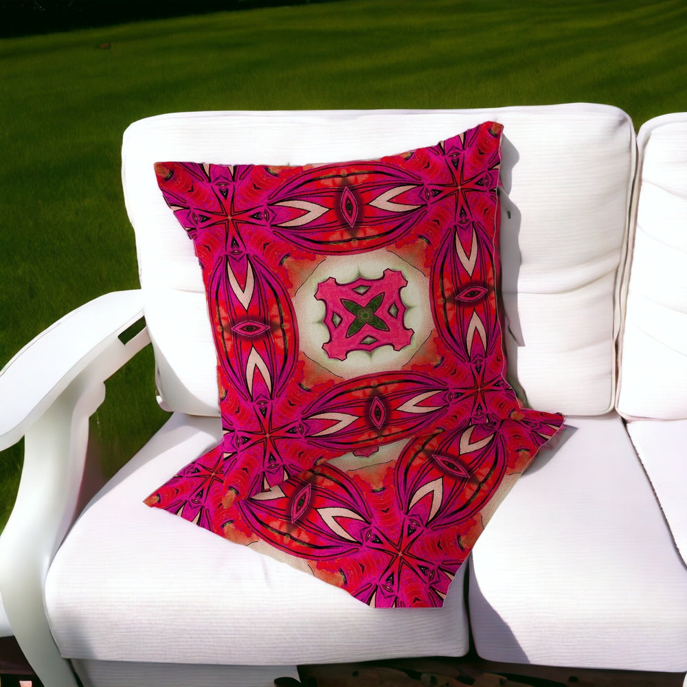 Homeroots Set Of Two 16" X 16" Red And Pink Blown Seam Floral Indoor Outdoor Throw Pillow  Polyester 535588