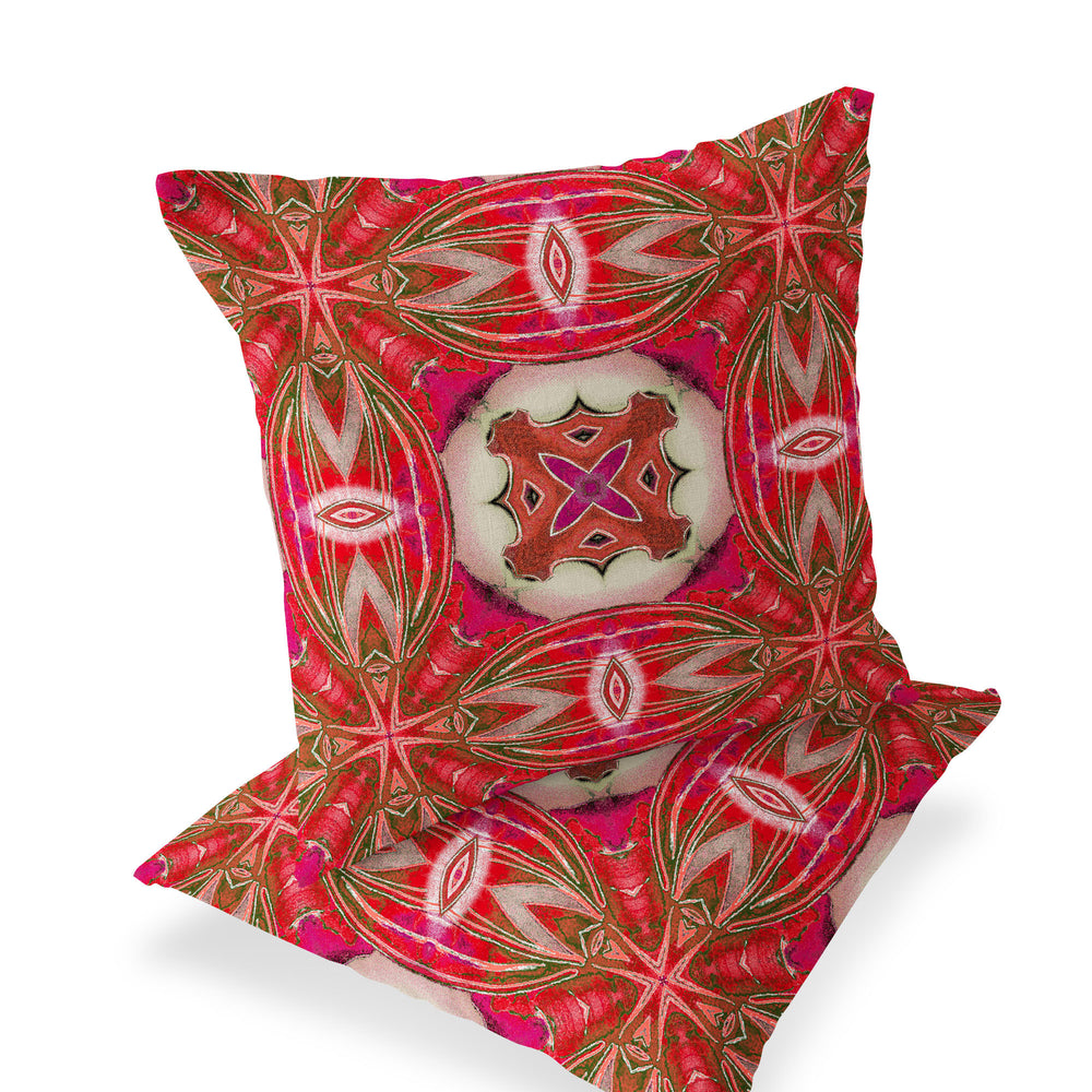 Homeroots Set Of Two 16" X 16" Gray And Pink Blown Seam Floral Indoor Outdoor Throw Pillow  Polyester 535589