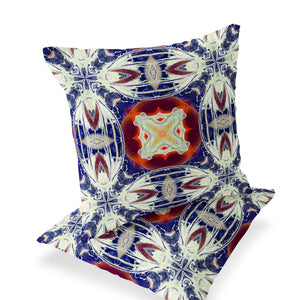 Homeroots Set Of Two 16" X 16" Blue And Orange Blown Seam Floral Indoor Outdoor Throw Pillow  Polyester 535590