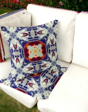 Homeroots Set Of Two 16" X 16" Blue And Orange Blown Seam Floral Indoor Outdoor Throw Pillow  Polyester 535590