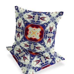 Homeroots Set Of Two 16" X 16" Blue And Orange Blown Seam Floral Indoor Outdoor Throw Pillow  Polyester 535590