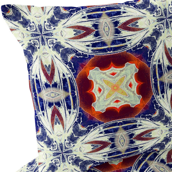 Homeroots Set Of Two 16" X 16" Blue And Orange Blown Seam Floral Indoor Outdoor Throw Pillow  Polyester 535590