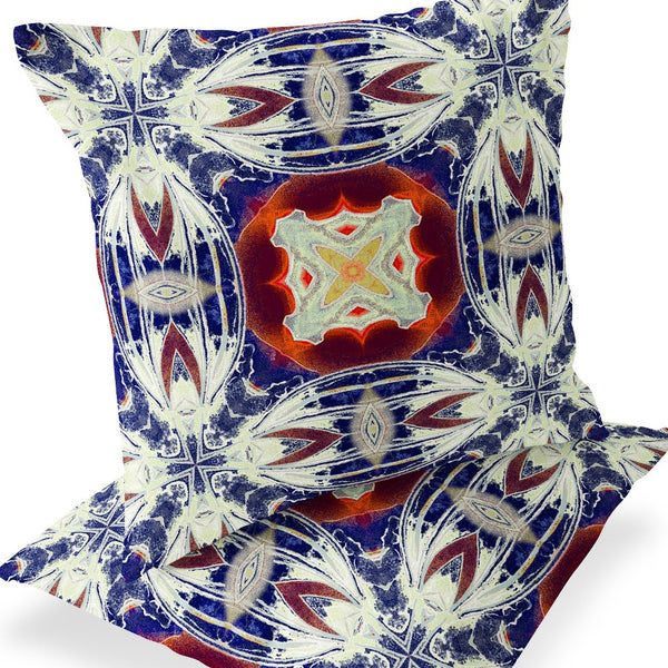 Homeroots Set Of Two 16" X 16" Blue And Orange Blown Seam Floral Indoor Outdoor Throw Pillow  Polyester 535590