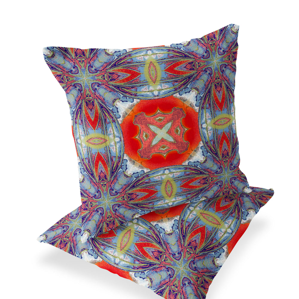 Homeroots Set Of Two 16" X 16" Blue And Orange Blown Seam Floral Indoor Outdoor Throw Pillow  Polyester 535592