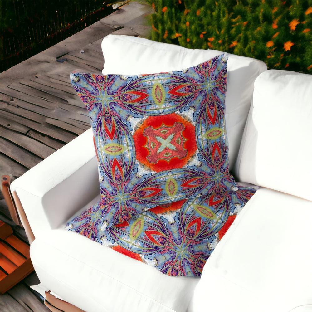 Homeroots Set Of Two 16" X 16" Blue And Orange Blown Seam Floral Indoor Outdoor Throw Pillow  Polyester 535592