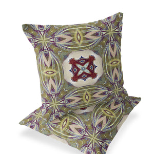 Homeroots Set Of Two 16" X 16" Green And Red Blown Seam Floral Indoor Outdoor Throw Pillow  Polyester 535593