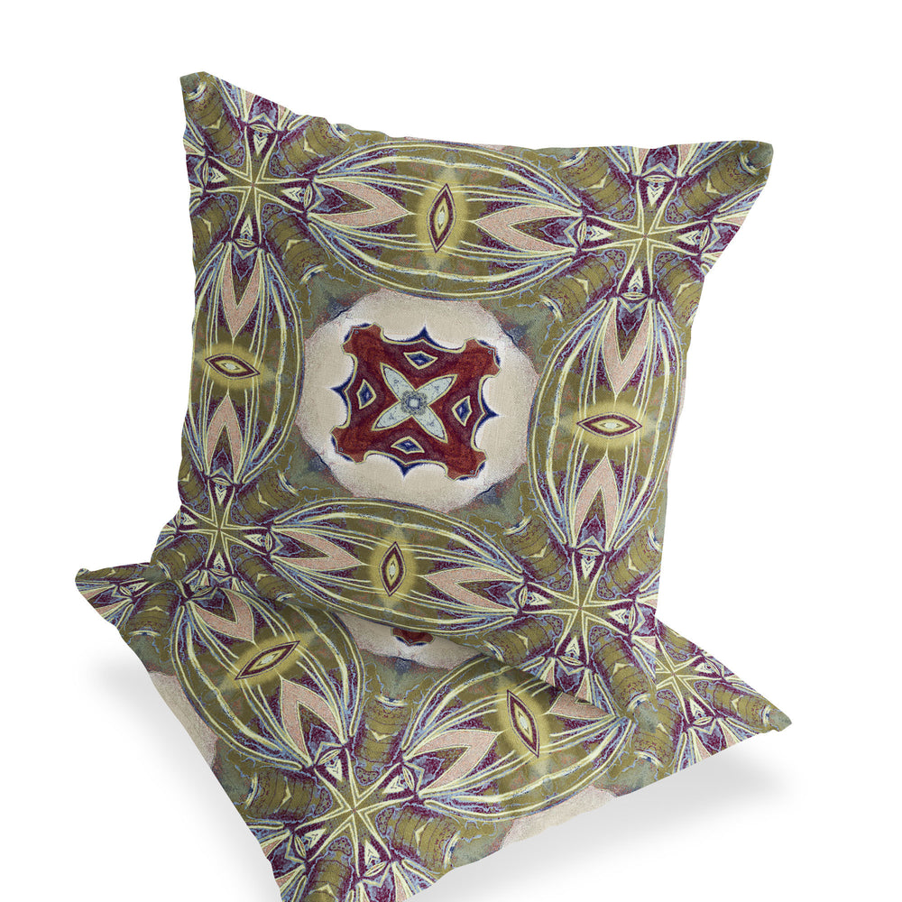 Homeroots Set Of Two 16" X 16" Green And Red Blown Seam Floral Indoor Outdoor Throw Pillow  Polyester 535593