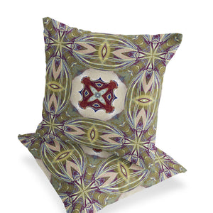 Homeroots Set Of Two 16" X 16" Green And Red Blown Seam Floral Indoor Outdoor Throw Pillow  Polyester 535593