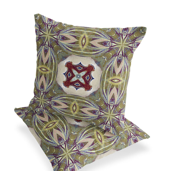 Homeroots Set Of Two 16" X 16" Green And Red Blown Seam Floral Indoor Outdoor Throw Pillow  Polyester 535593