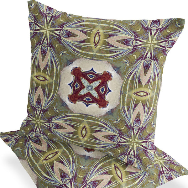 Homeroots Set Of Two 16" X 16" Green And Red Blown Seam Floral Indoor Outdoor Throw Pillow  Polyester 535593