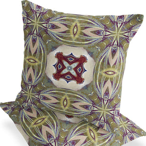 Homeroots Set Of Two 16" X 16" Green And Red Blown Seam Floral Indoor Outdoor Throw Pillow  Polyester 535593