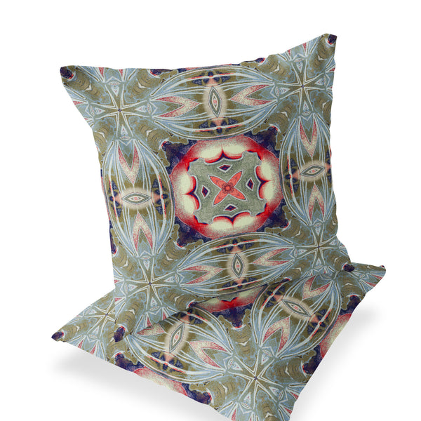 Homeroots Set Of Two 16" X 16" Green And Pink Blown Seam Floral Indoor Outdoor Throw Pillow  Polyester 535594