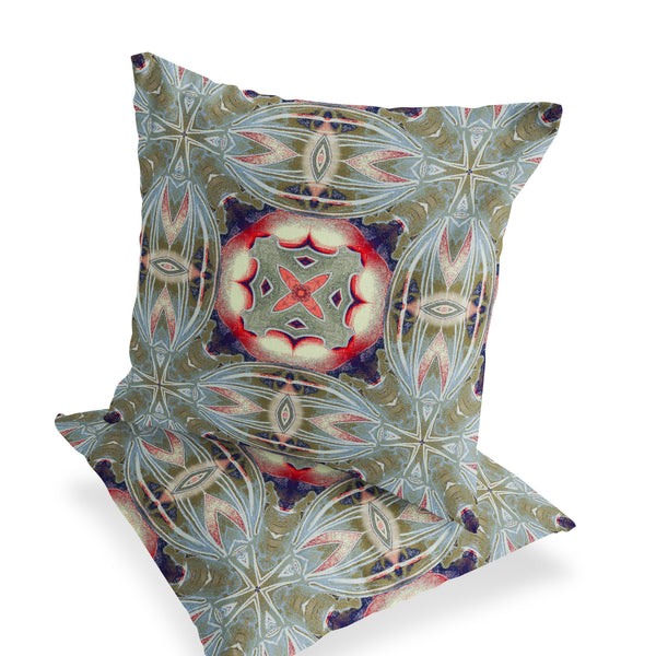 Homeroots Set Of Two 16" X 16" Green And Pink Blown Seam Floral Indoor Outdoor Throw Pillow  Polyester 535594