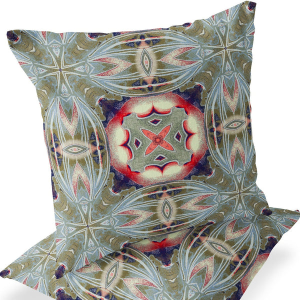 Homeroots Set Of Two 16" X 16" Green And Pink Blown Seam Floral Indoor Outdoor Throw Pillow  Polyester 535594