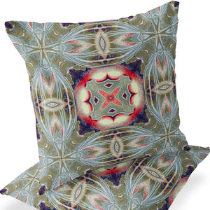 Homeroots Set Of Two 16" X 16" Green And Pink Blown Seam Floral Indoor Outdoor Throw Pillow  Polyester 535594