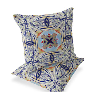 Homeroots Set Of Two 16" X 16" Blue And Green Blown Seam Floral Indoor Outdoor Throw Pillow  Polyester 535595