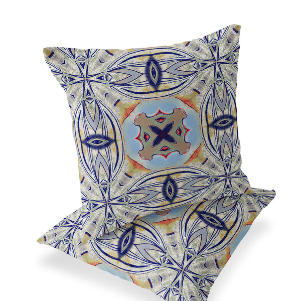 Homeroots Set Of Two 16" X 16" Blue And Green Blown Seam Floral Indoor Outdoor Throw Pillow  Polyester 535595