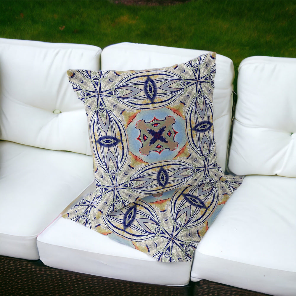 Homeroots Set Of Two 16" X 16" Blue And Green Blown Seam Floral Indoor Outdoor Throw Pillow  Polyester 535595