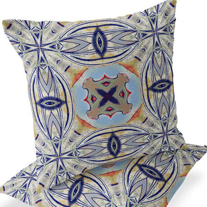 Homeroots Set Of Two 16" X 16" Blue And Green Blown Seam Floral Indoor Outdoor Throw Pillow  Polyester 535595