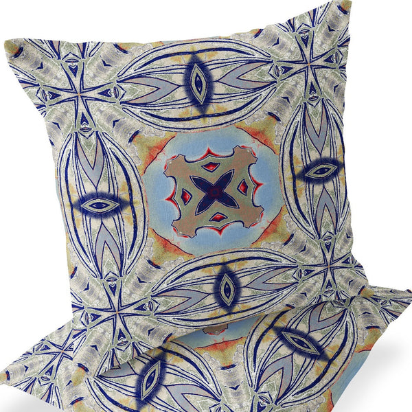 Homeroots Set Of Two 16" X 16" Blue And Green Blown Seam Floral Indoor Outdoor Throw Pillow  Polyester 535595