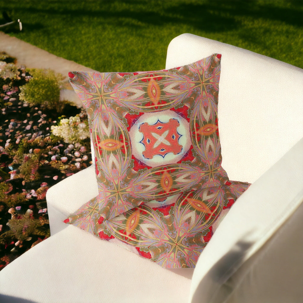 Homeroots Set Of Two 16" X 16" Green And Pink Blown Seam Floral Indoor Outdoor Throw Pillow  Polyester 535596