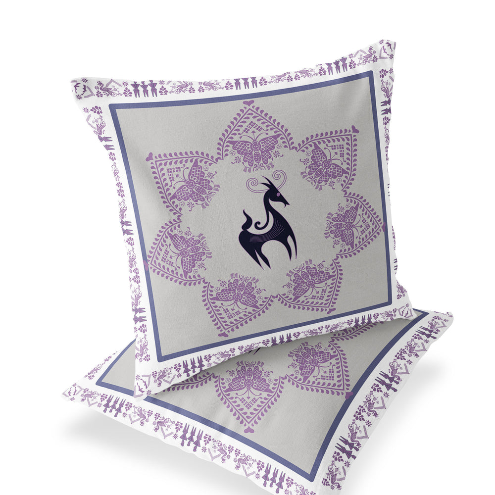 Homeroots Set Of Two 16" X 16" Black And Gray Horse Blown Seam Eclectic Indoor Outdoor Throw Pillow  Polyester 535597