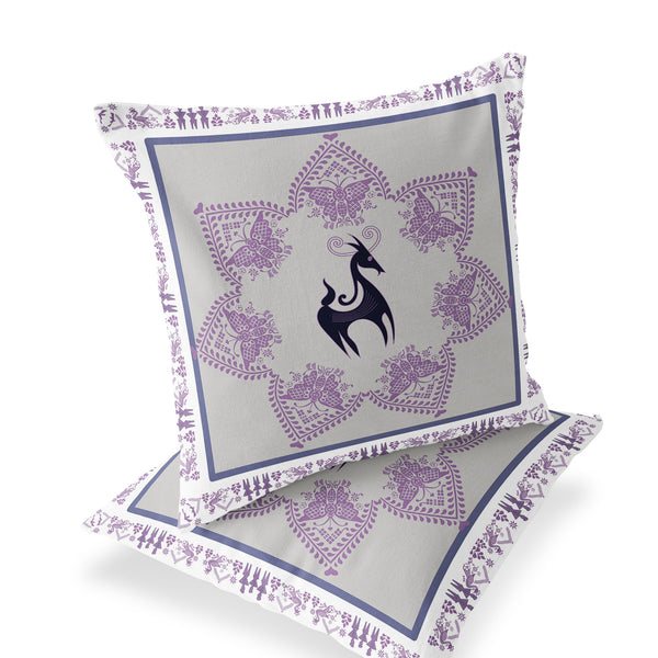 Homeroots Set Of Two 16" X 16" Black And Gray Horse Blown Seam Eclectic Indoor Outdoor Throw Pillow  Polyester 535597