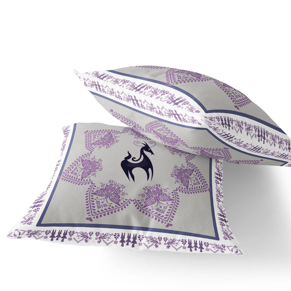 Homeroots Set Of Two 16" X 16" Black And Gray Horse Blown Seam Eclectic Indoor Outdoor Throw Pillow  Polyester 535597