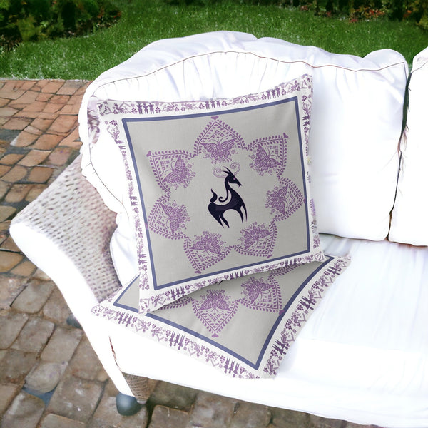 Homeroots Set Of Two 16" X 16" Black And Gray Horse Blown Seam Eclectic Indoor Outdoor Throw Pillow  Polyester 535597