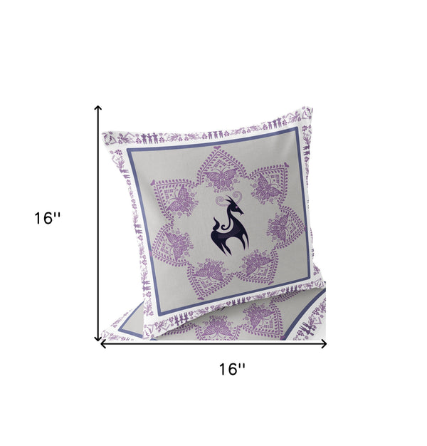 Homeroots Set Of Two 16" X 16" Black And Gray Horse Blown Seam Eclectic Indoor Outdoor Throw Pillow  Polyester 535597