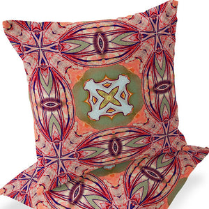 Homeroots Set Of Two 16" X 16" Green And Pink Blown Seam Floral Indoor Outdoor Throw Pillow  Polyester 535598