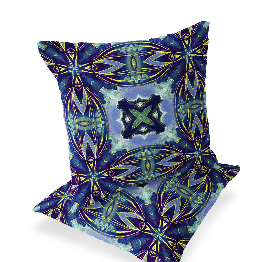 Homeroots Set Of Two 16" X 16" Blue And Green Blown Seam Floral Indoor Outdoor Throw Pillow  Polyester 535599