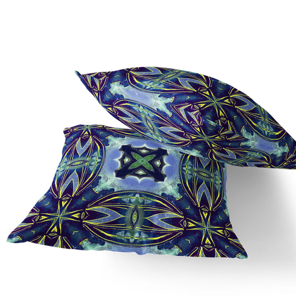 Homeroots Set Of Two 16" X 16" Blue And Green Blown Seam Floral Indoor Outdoor Throw Pillow  Polyester 535599