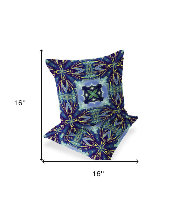 Homeroots Set Of Two 16" X 16" Blue And Green Blown Seam Floral Indoor Outdoor Throw Pillow  Polyester 535599
