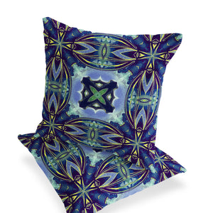 Homeroots Set Of Two 16" X 16" Blue And Green Blown Seam Floral Indoor Outdoor Throw Pillow  Polyester 535599
