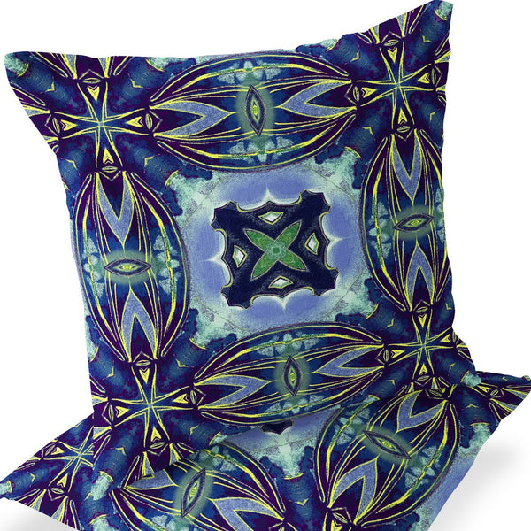 Homeroots Set Of Two 16" X 16" Blue And Green Blown Seam Floral Indoor Outdoor Throw Pillow  Polyester 535599