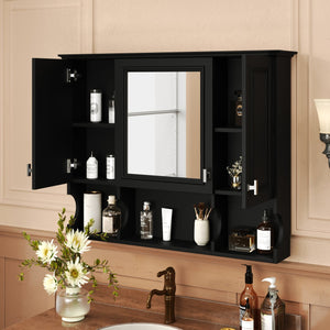 English Elm 35'' Modern Wall-Mounted Medicine Cabinet with Mirror, Hidden Storage and Open Shelves for Bath Black N710P209443B
