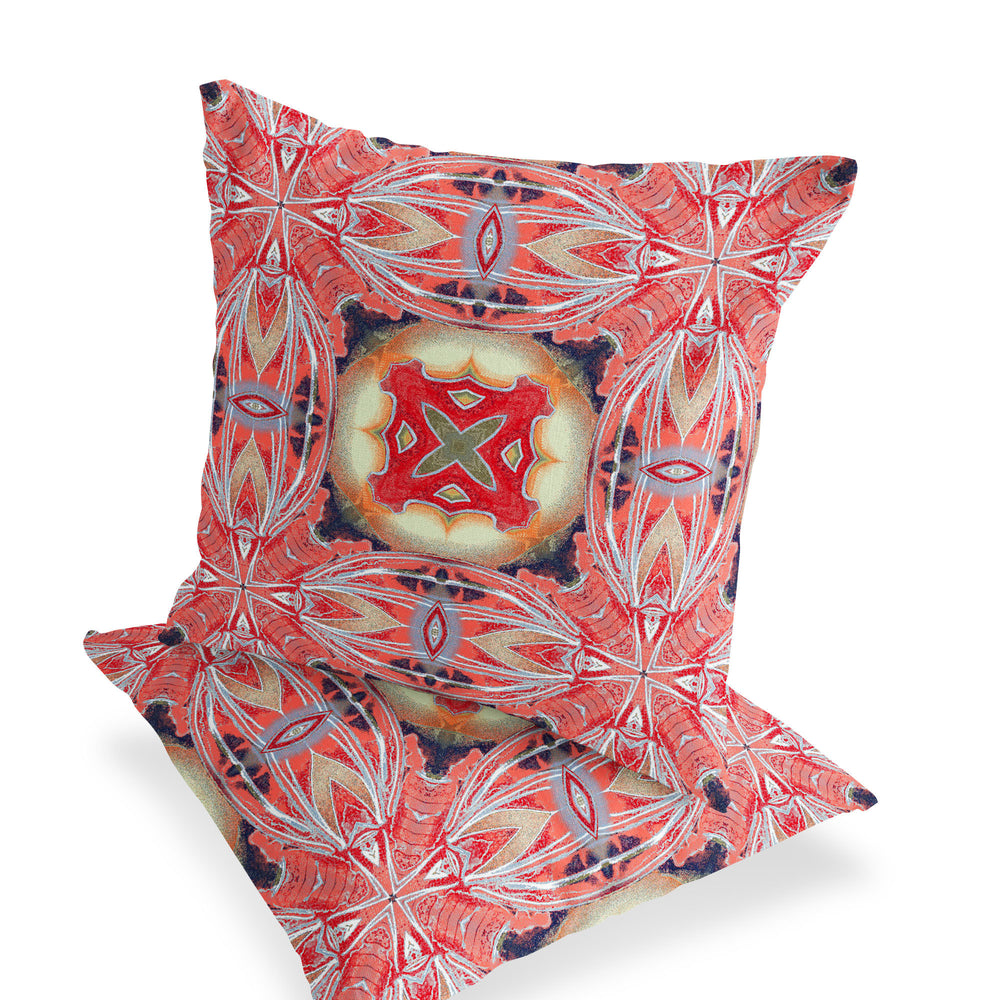 Homeroots Set Of Two 16" X 16" Red And Pink Blown Seam Floral Indoor Outdoor Throw Pillow  Polyester 535600