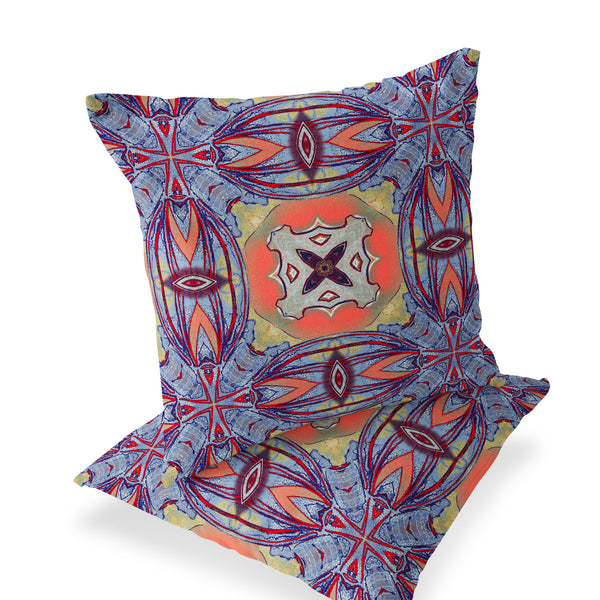 Homeroots Set Of Two 16" X 16" Blue And Purple Blown Seam Floral Indoor Outdoor Throw Pillow  Polyester 535601