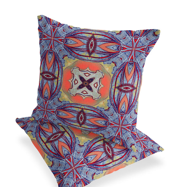 Homeroots Set Of Two 16" X 16" Blue And Purple Blown Seam Floral Indoor Outdoor Throw Pillow  Polyester 535601