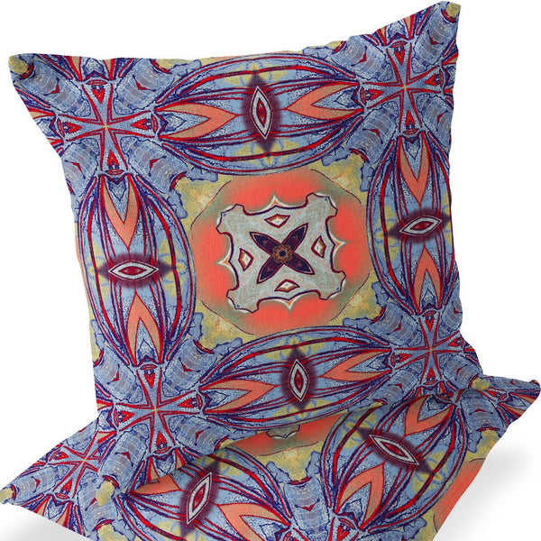 Homeroots Set Of Two 16" X 16" Blue And Purple Blown Seam Floral Indoor Outdoor Throw Pillow  Polyester 535601