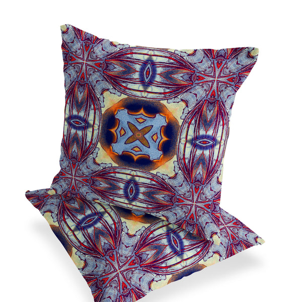 Homeroots Set Of Two 16" X 16" Blue And Purple Blown Seam Floral Indoor Outdoor Throw Pillow  Polyester 535602