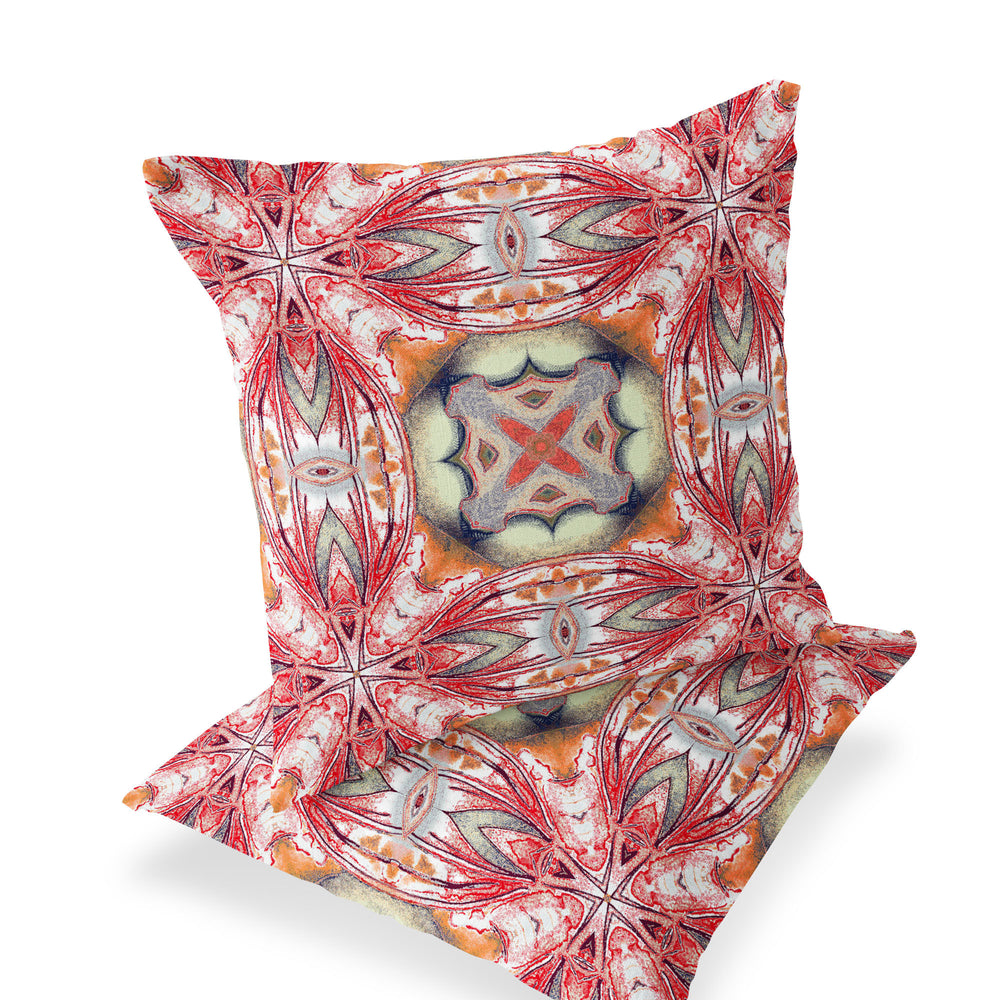 Homeroots Set Of Two 16" X 16" Green And Red Blown Seam Floral Indoor Outdoor Throw Pillow  Polyester 535604