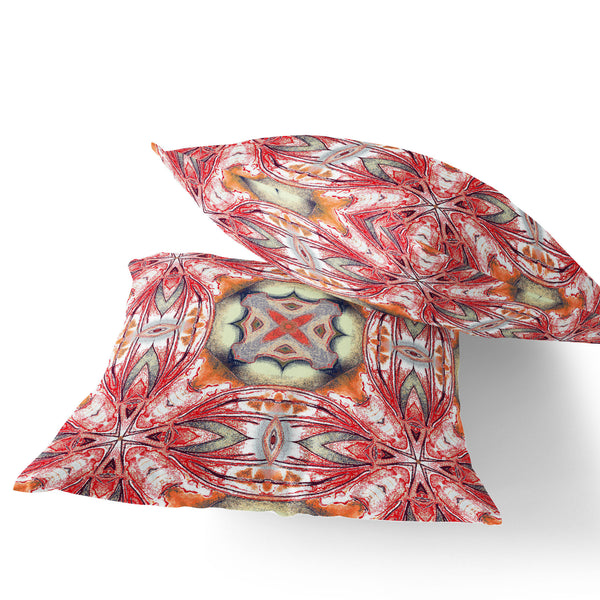 Homeroots Set Of Two 16" X 16" Green And Red Blown Seam Floral Indoor Outdoor Throw Pillow  Polyester 535604