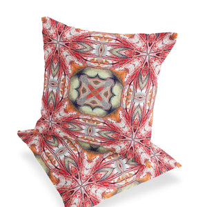 Homeroots Set Of Two 16" X 16" Green And Red Blown Seam Floral Indoor Outdoor Throw Pillow  Polyester 535604