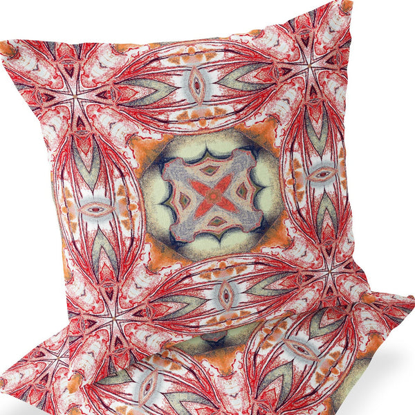 Homeroots Set Of Two 16" X 16" Green And Red Blown Seam Floral Indoor Outdoor Throw Pillow  Polyester 535604
